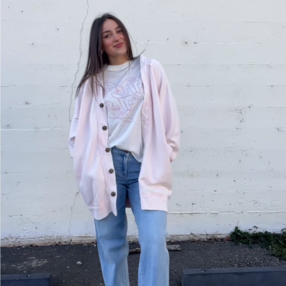 Free People Fresh Start Oversized Cardigan in Strawberry Float
